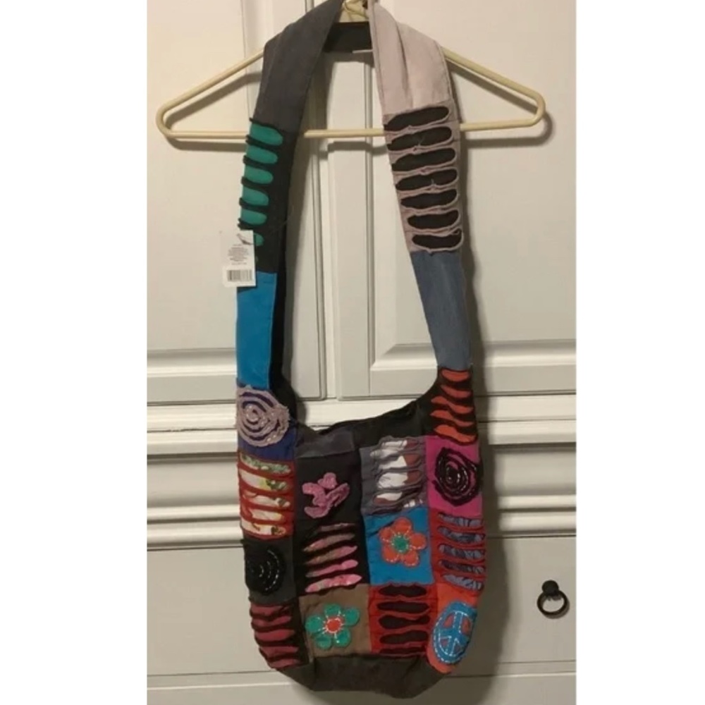 Large NWT Boho Hippie Bag Ripped Snap Multicolor Crossbody Shoulder